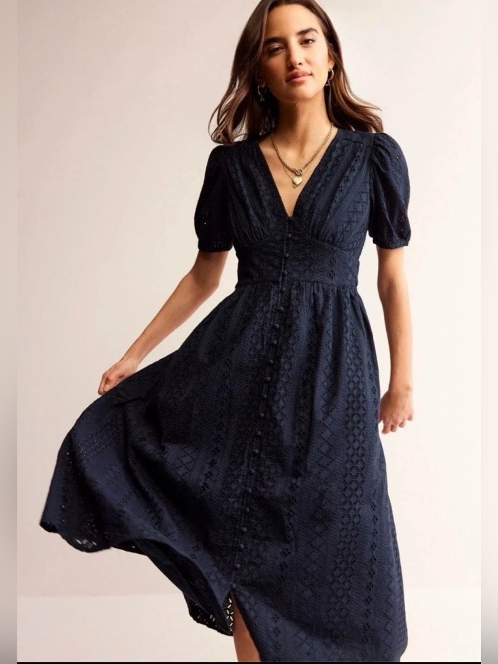 Boden broderie midi tea dress size 6 Navy nwt style D0870 defective